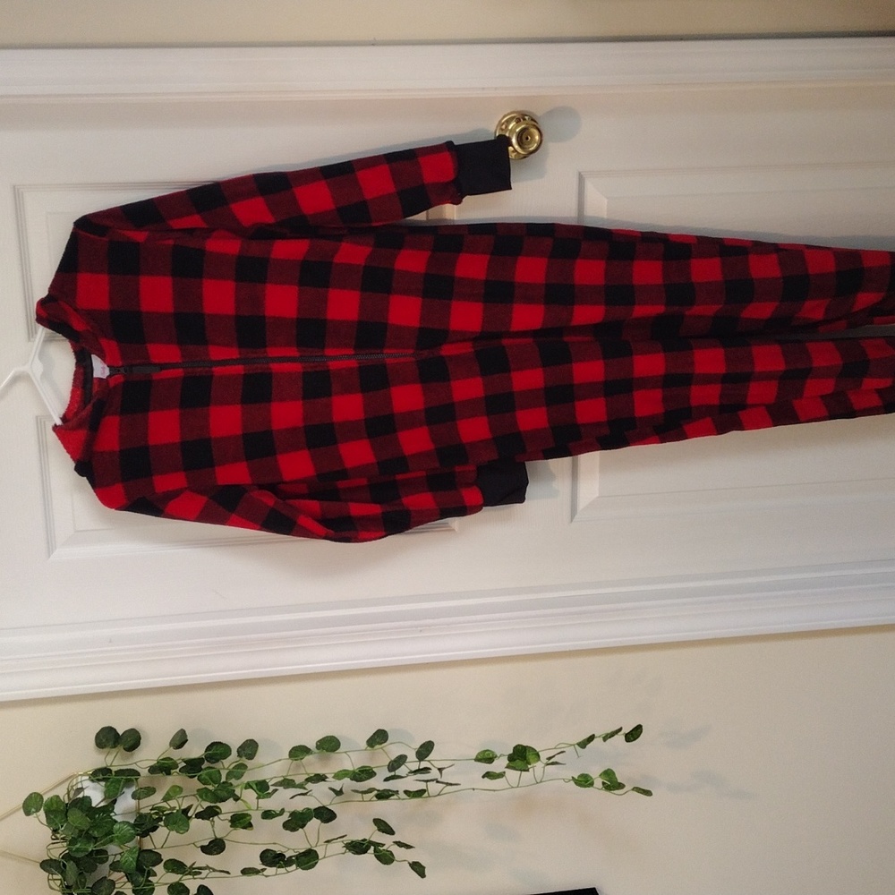 Red and Black Printed Flannel Adult Onesie Size Medium